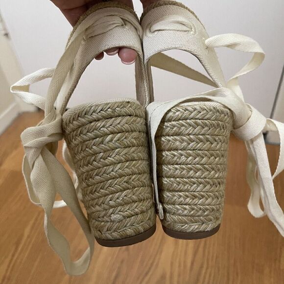 Stuart weitzman Ivory beige espadrille wrap wedge heels size US 9.5 - Picture 4 of 10